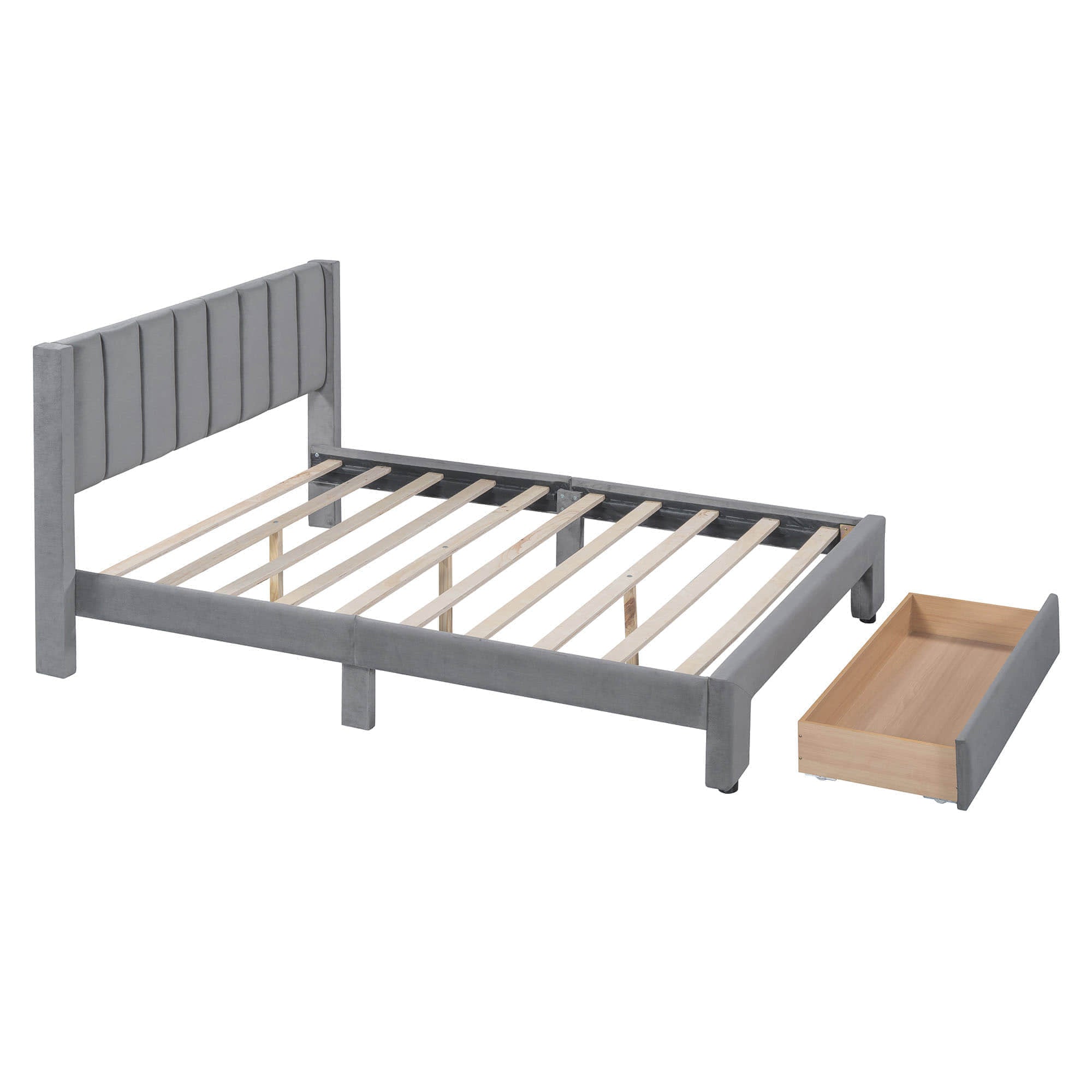 Velvet Full Size Upholstered Platform Bed Frame with Headboard and Storage