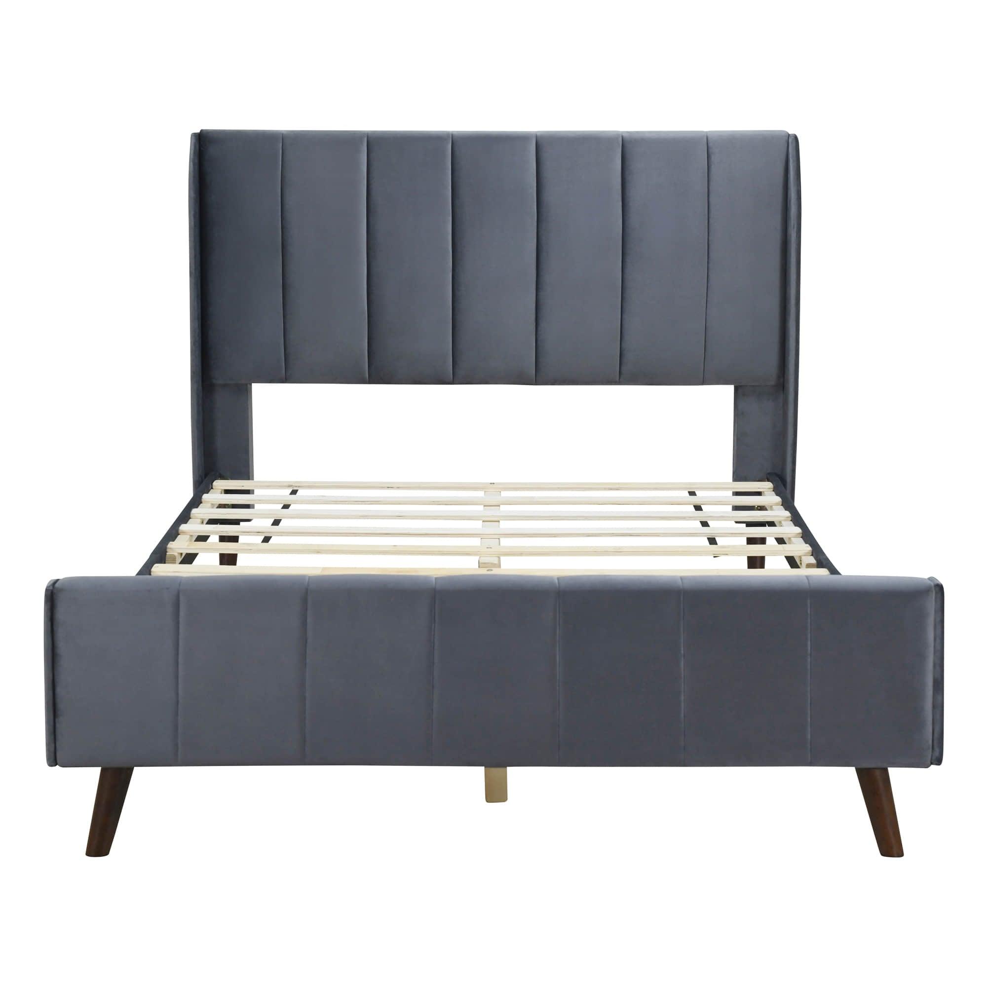 Modern Velvet Upholstered Full Size Bed Frame with Wingback Headboard