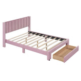 Velvet Full Size Upholstered Platform Bed Frame with Headboard and Storage