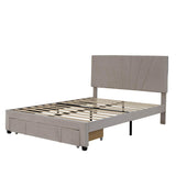 Modern Queen Size Velvet Upholstered Bed Frame with Headboard and Storage