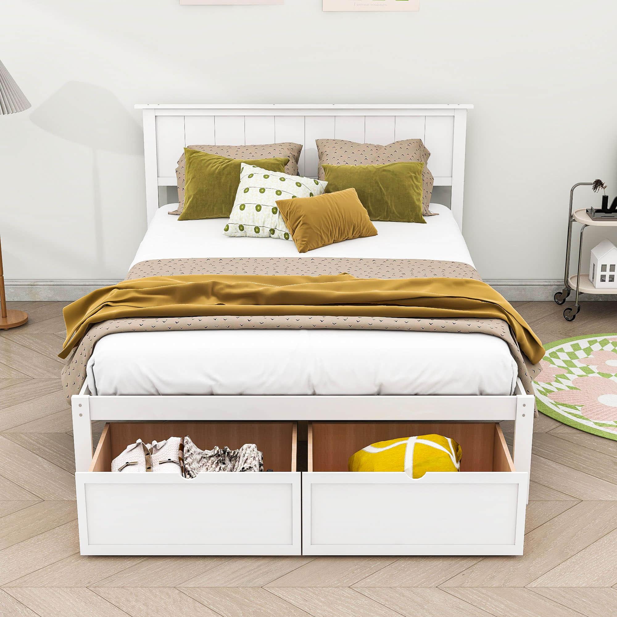 Full Size Platform Bed Frame with Under bed Storage - [Wooden, Drawers]