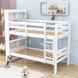 Solid Wood Convertible Twin Over Twin Bunk Beds with Bookcase Headboard