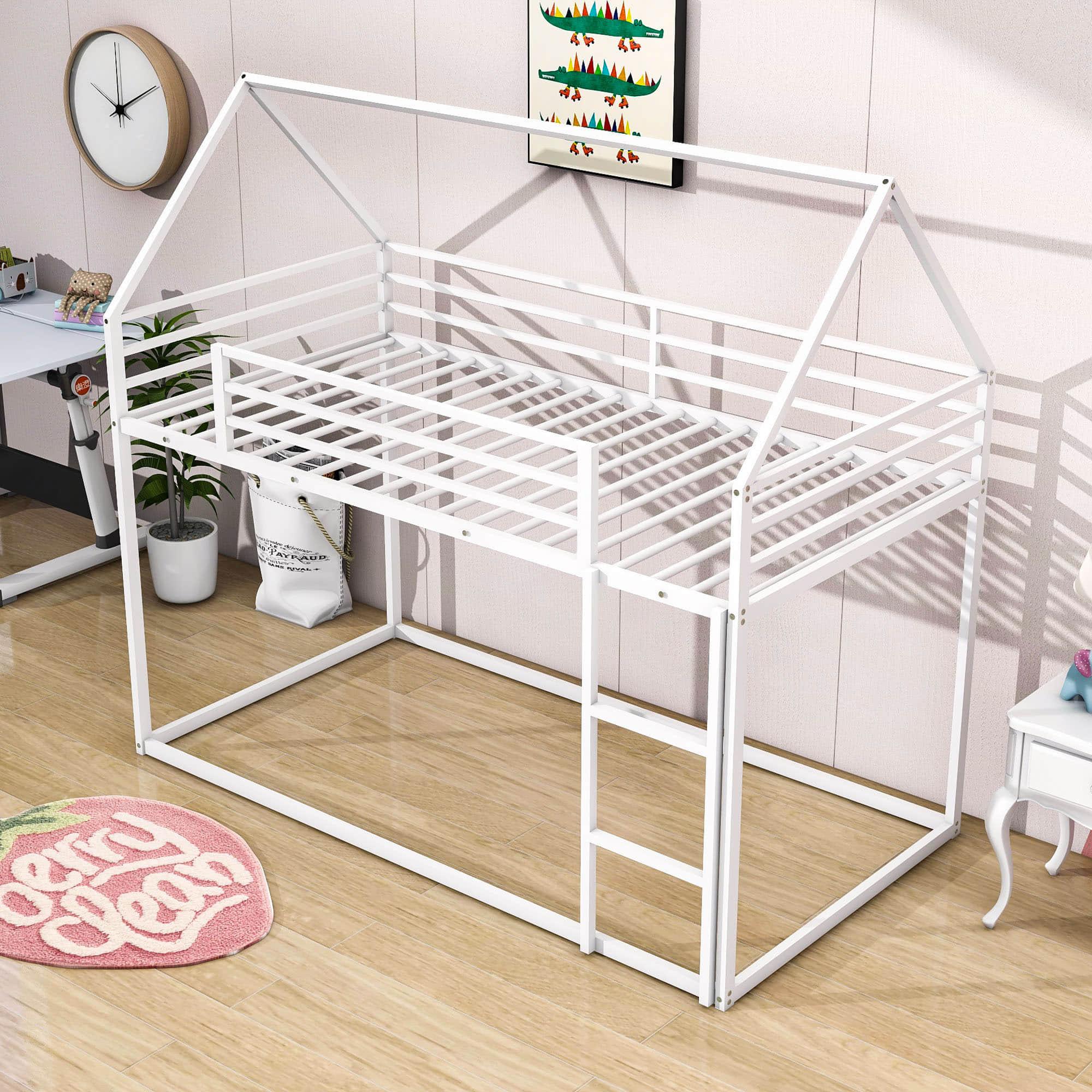 Metal Low Twin Over Twin House Loft Bunk Beds with for Kids, Toddler