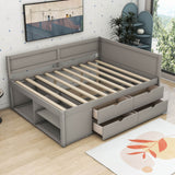 Wood Full Size Daybed with Storage Drawers and Shelves for Kids, Adults