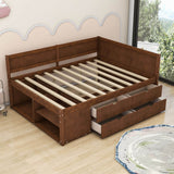 Wood Full Size Daybed with Storage Drawers and Shelves for Kids, Adults