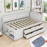 Wood Twin Daybed with Storage Drawers and Shelves for Kids