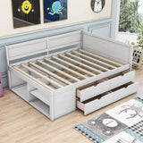 Wood Full Size Daybed with Storage Drawers and Shelves for Kids, Adults