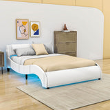 Modern Queen Upholstered Platform Bed Frame with Headboard and Lights