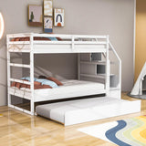 Low Twin Over Twin Bunk Beds for Kids with Storage Stairs and Trundle