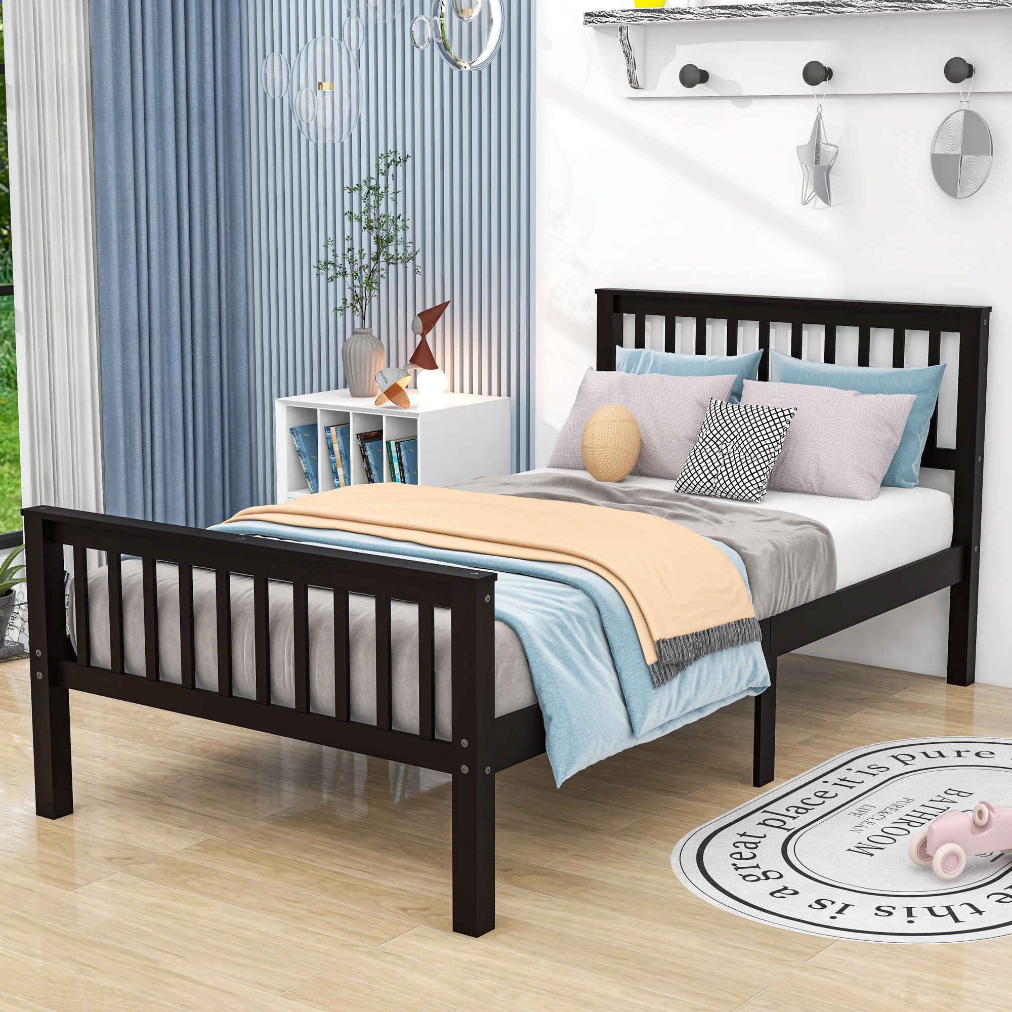 Twin Size Kids Platform Bed Frame with Headboard - [Mattress Foundation]