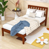 Wood Twin Size Platform Bed Frame with Headboard - [Mattress Foundation]