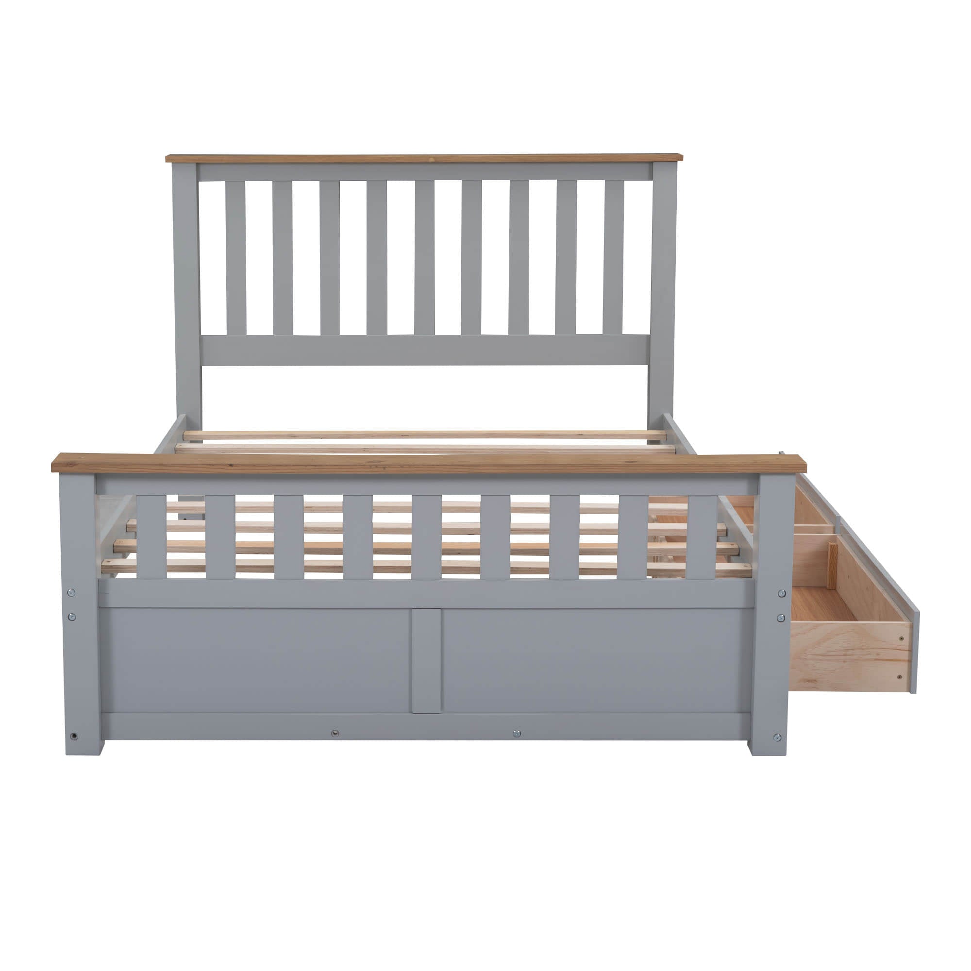 Wooden Full Size Platform Bed Frame with Storage and Slat Headboard