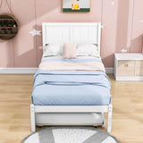 Wooden Twin Platform Bed with Twin Trundle and Headboard