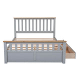 Wooden Queen Size Platform Bed Frame with Storage and Slat Headboard