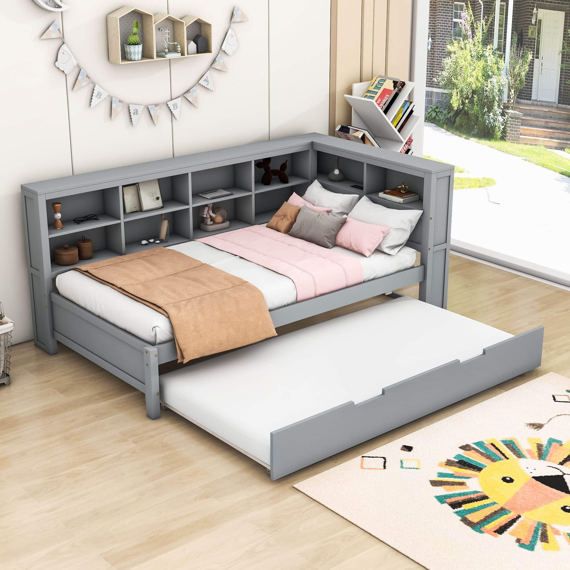 Modern Smart Wood Twin Daybed with Twin Trundle and Storage