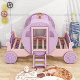 Twin Wood Girls Princess Bed with Stairs - [Carriage Bed with Crown]