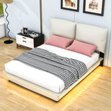 Upholstered Modern Queen Bed Frame with Headboard and LED Lights