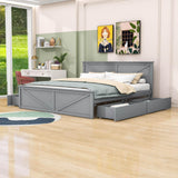 Wooden King Size Platform Bed with Storage and Headboard - [Drawers]