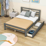 Full Size Wooden Platform Bed with Storage Drawers and Headboard