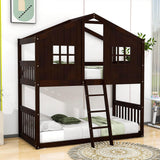 Low Twin Over Twin House Bunk Beds for Kids Toddler - [Wooden, Floor]