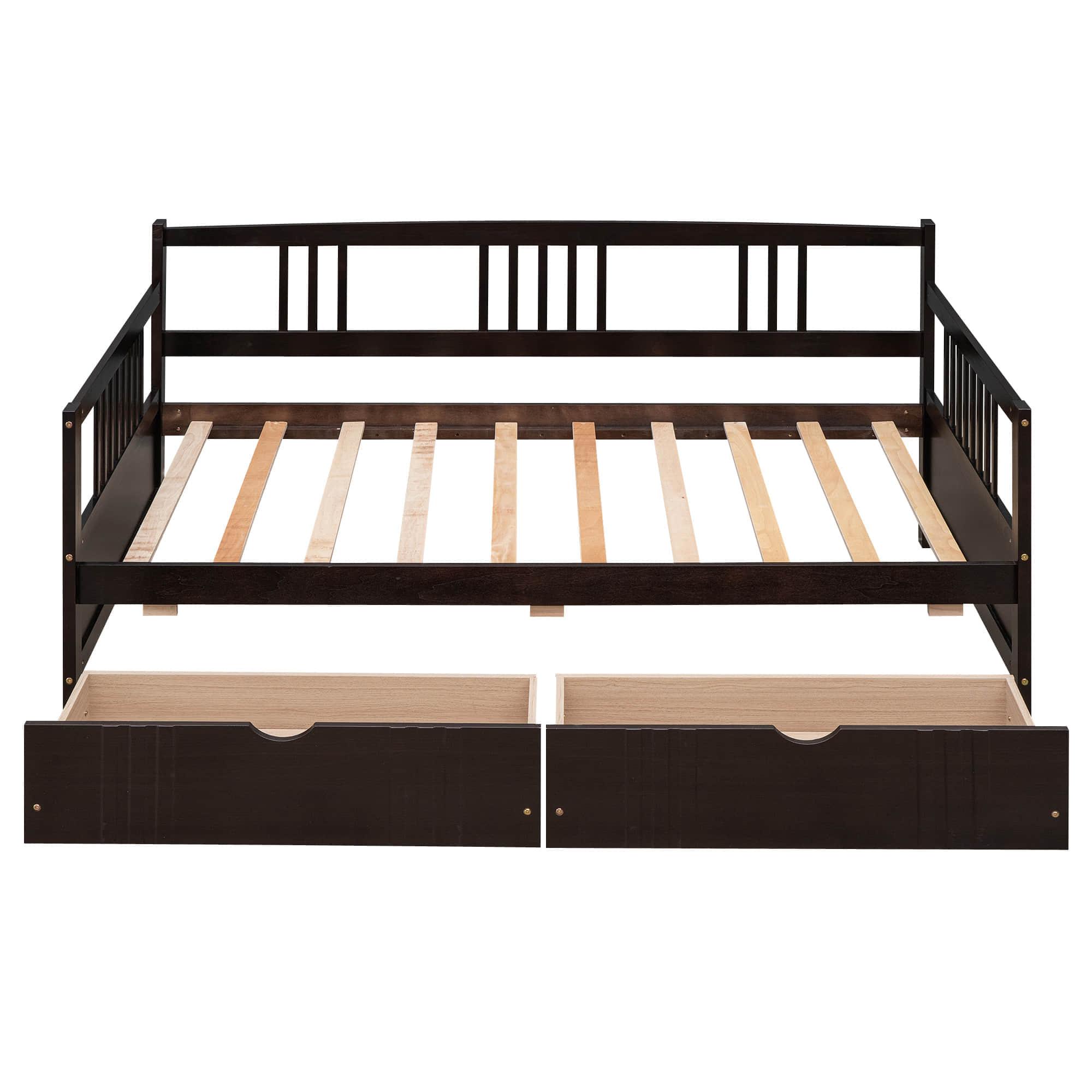 Twin Size Daybed with Storage Drawers - [Wood, Slat Back]