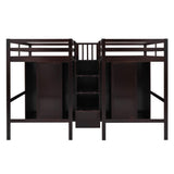 Double Twin Loft Beds with Stairs and Storage for Kids, Adults - [Wardrobe]