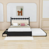 Wooden Queen Storage Bed with Headboard and Storage, Twin Trundle Bed