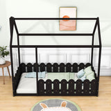 Twin Toddler Floor House Bed Frame with Rails - [Without Slats]