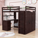 Full Size Loft Bed with Desk and Storage for Kids, Adults - [Wardrobe]