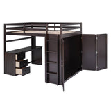 Full Size Loft Bed with Desk and Storage for Kids, Adults - [Wardrobe]