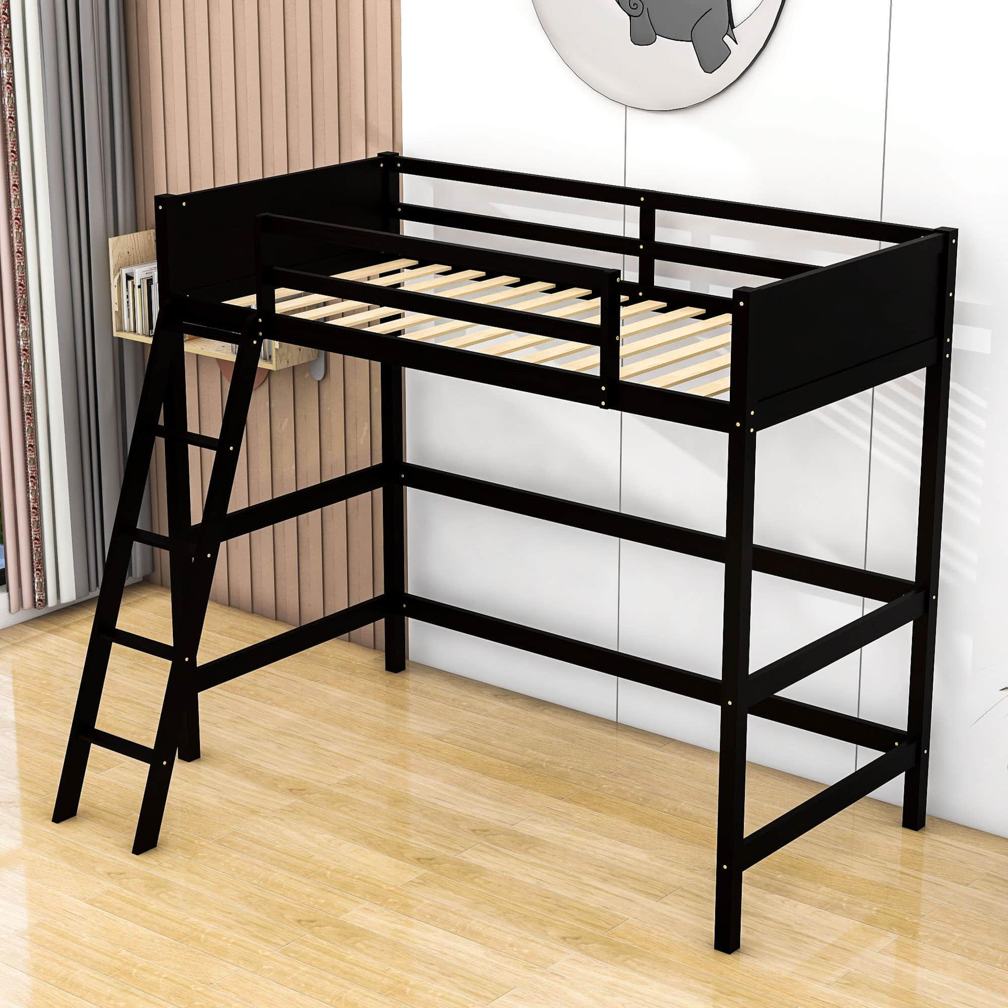 Solid Wood Twin Loft Bed with Interchangeable Ladder for Kids, Adults- [Medium]