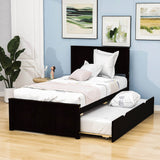 Classic Twin Platform Bed with Twin Trundle and Headboard - [Wood]