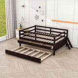 Solid Wood Low Full Size Kids Bed with Trundle and Storage - [Drawers, Rails]