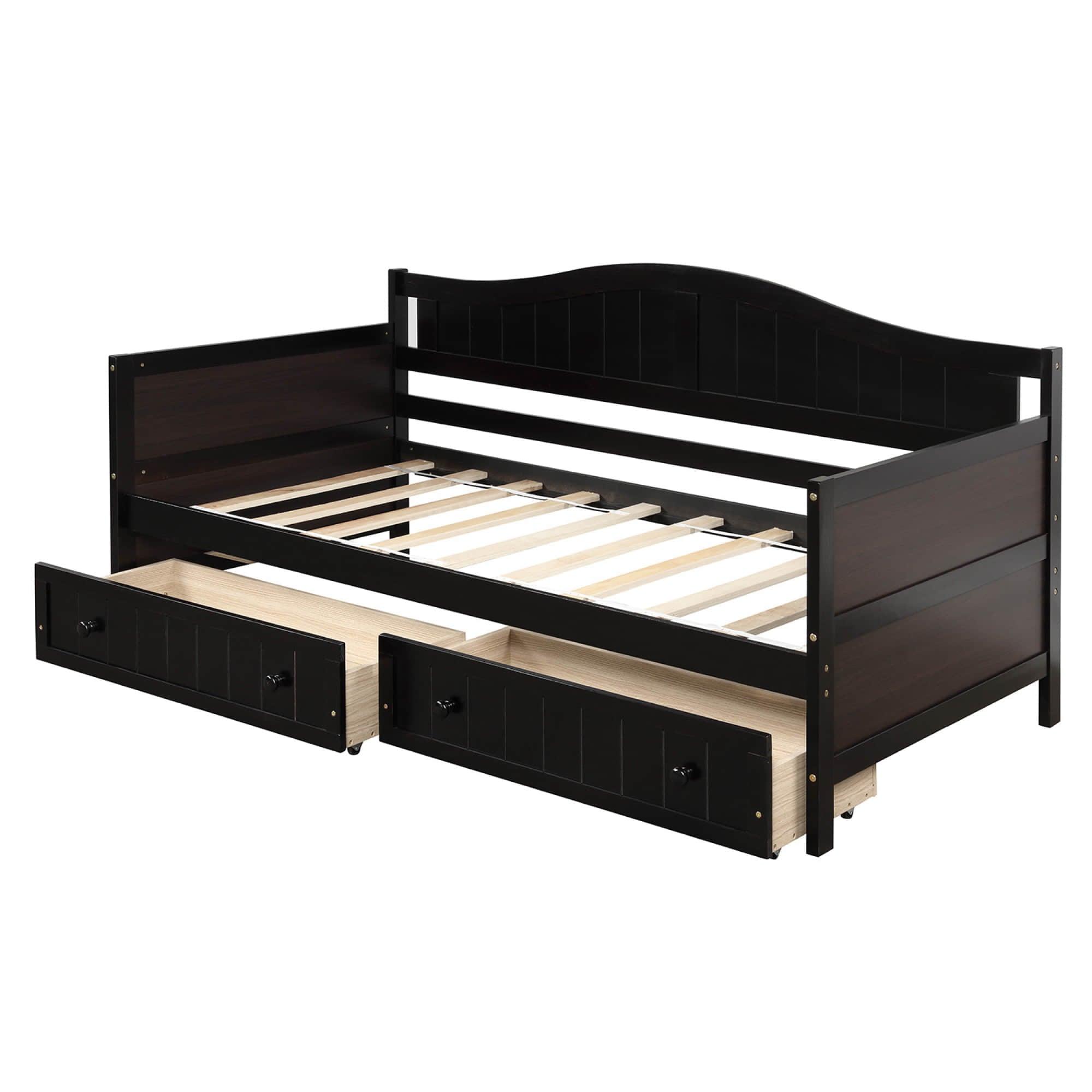 Wood Twin Daybed with Storage Drawers and Arch Back