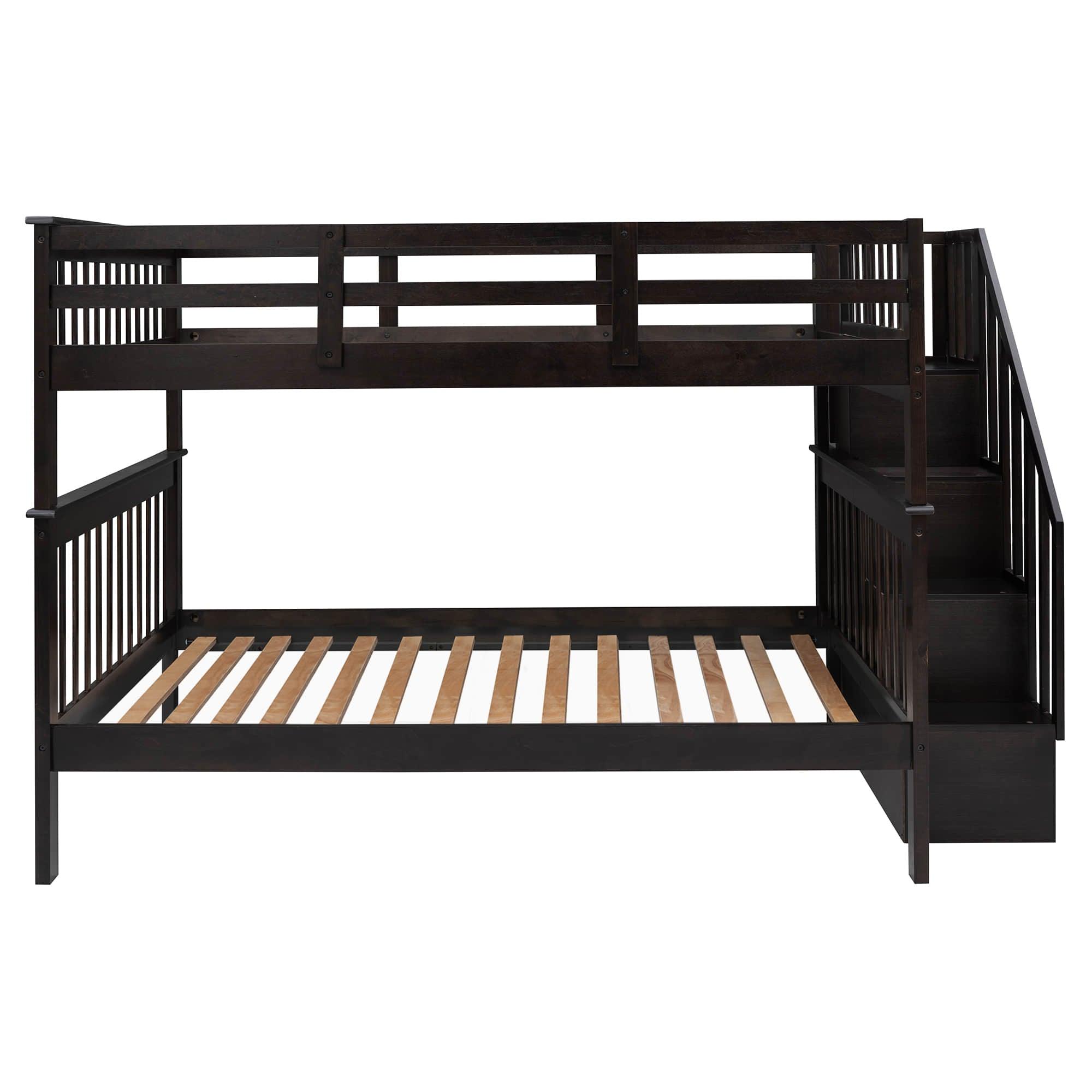 Wooden Full Over Full Bunk Beds with Storage and Stairs - [Detachable]