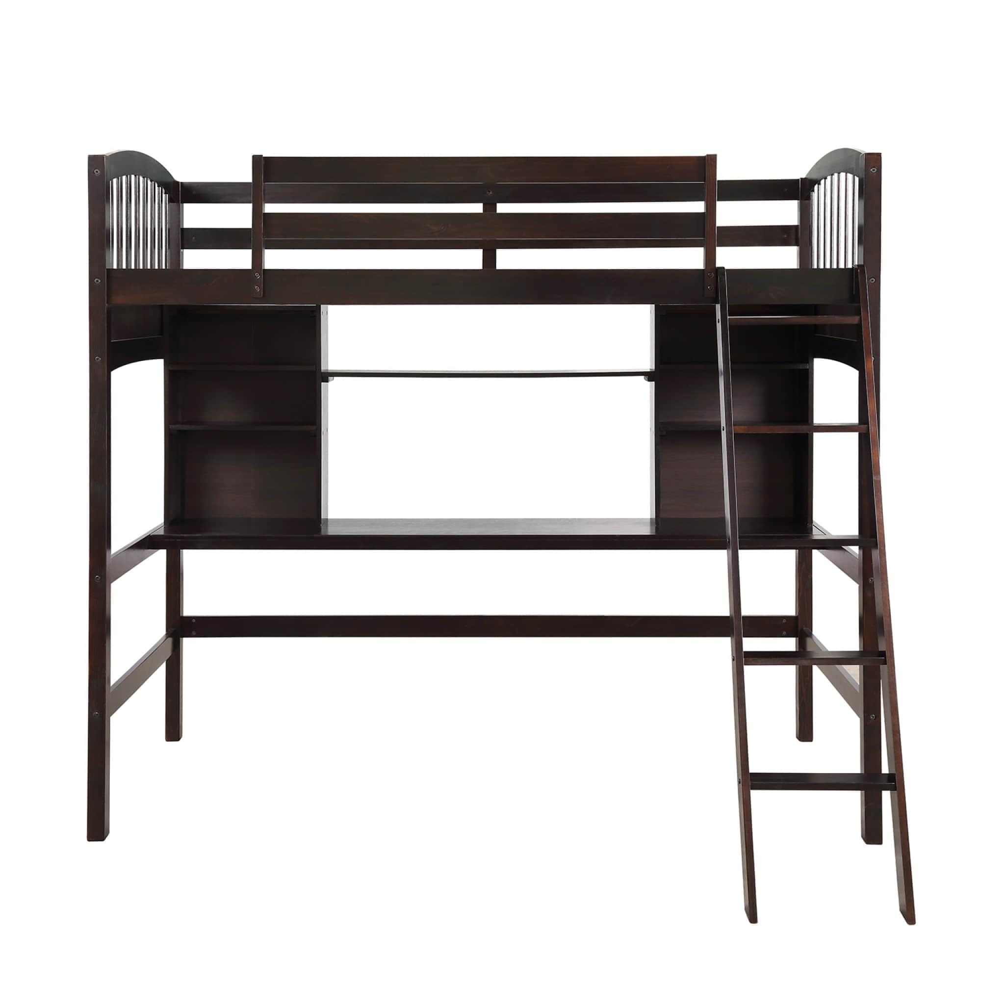 Convertible Twin High Loft Bed with Desk and Shelves - [Storage, Ladder, Wood]