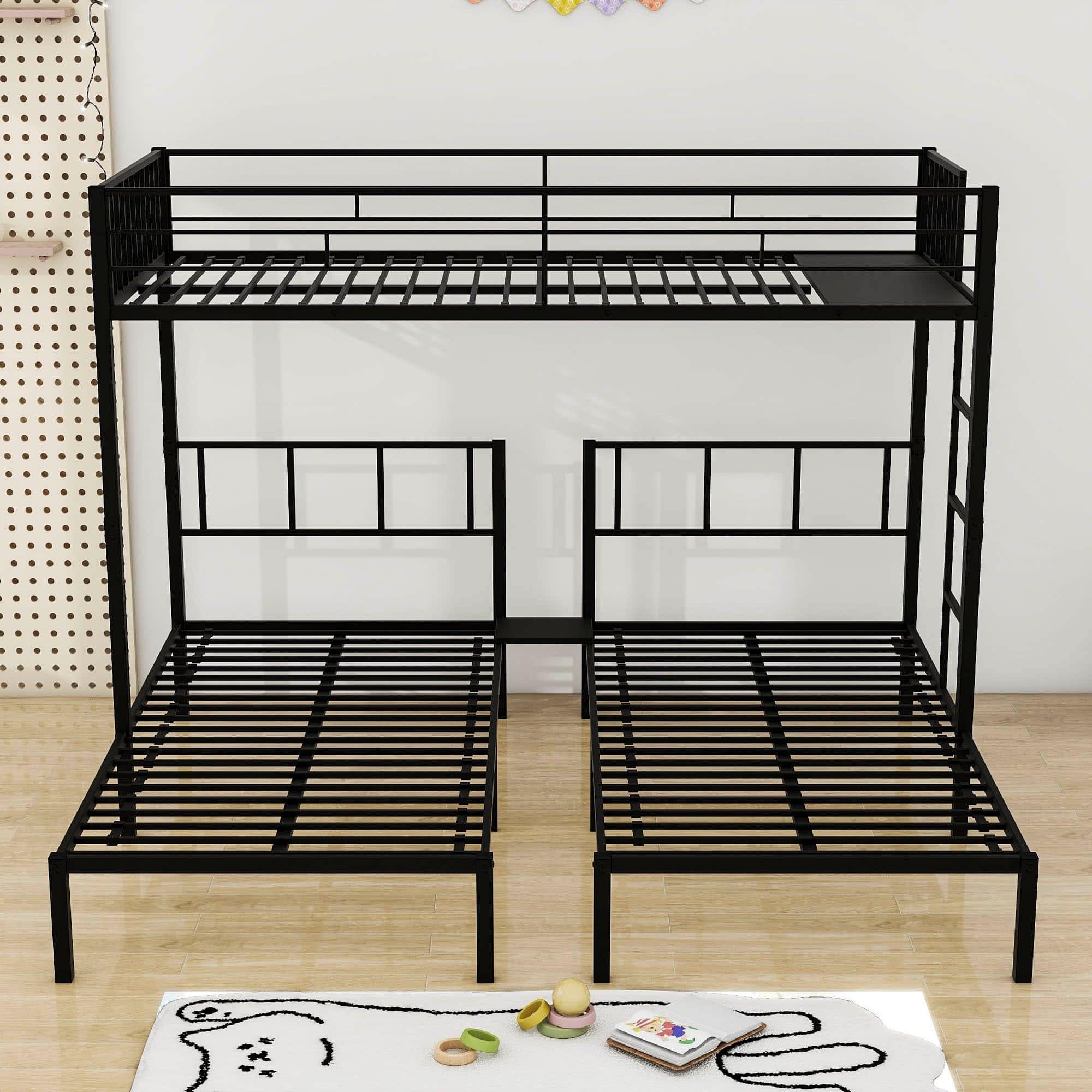 Metal Triple Twin over Twin & Twin Bunk Bed with Table - [Separable]