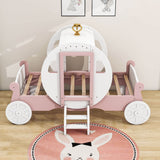 Twin Wood Girls Princess Bed with Stairs - [Carriage Bed with Crown]