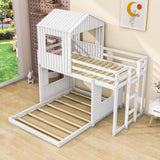 Fun Wooden L-Shaped Twin Over Full House Bunk Beds for Kids - [Low to Floor]