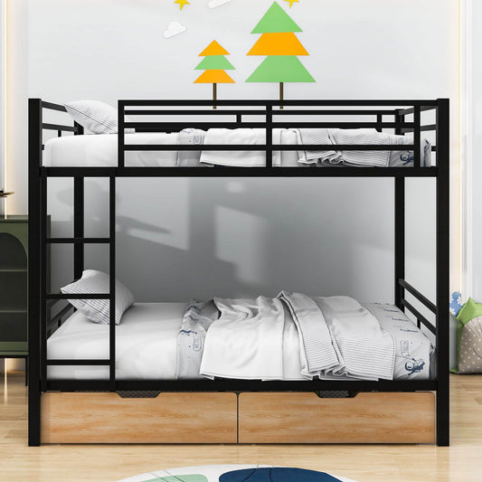 Convertible Full Over Full Bunk Beds with Storage Drawers for Kids - Metal