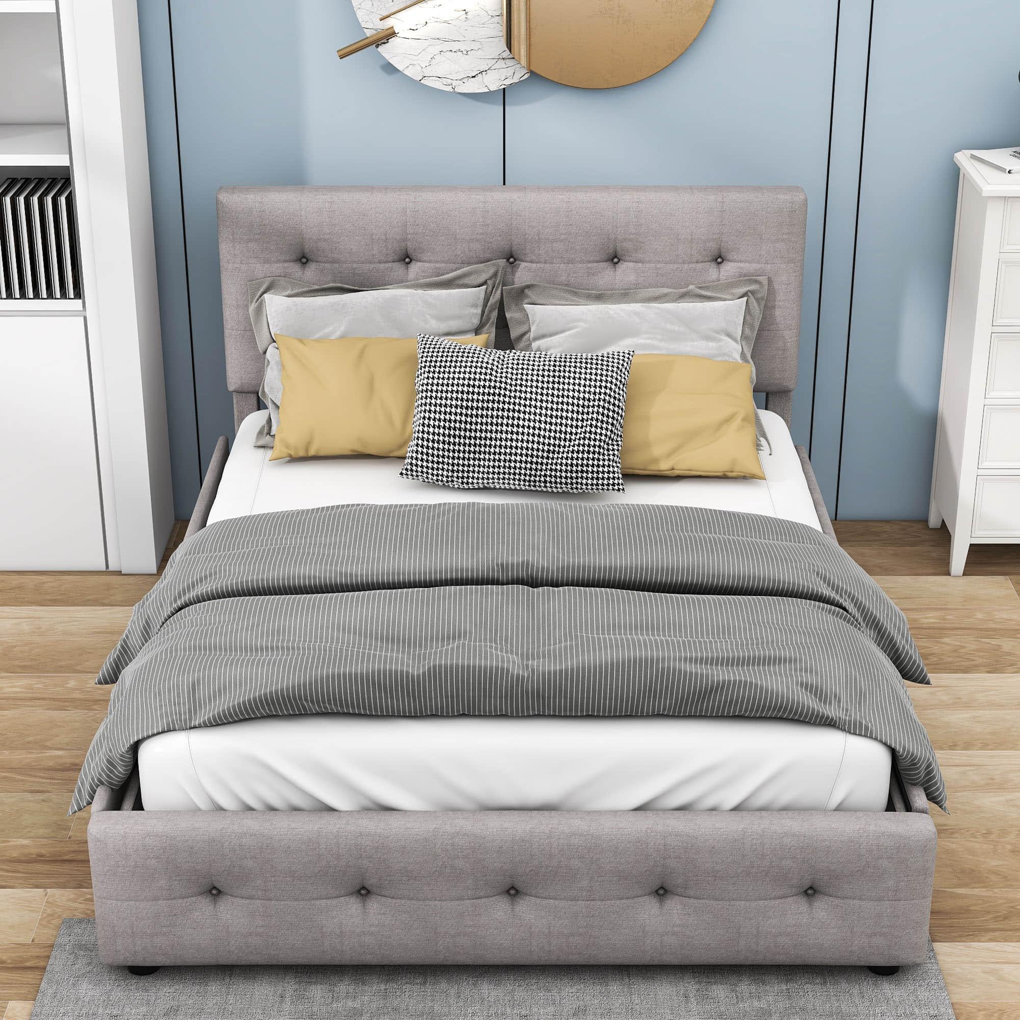 Upholstered Queen Size Platform Bed with Storage and Twin XL Trundle - [Headboard]