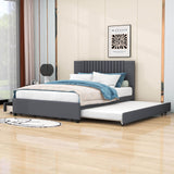 Upholstered Platform Queen Size Bed Frame with Storage and Twin XL Trundle - [Drawers, Headboard]