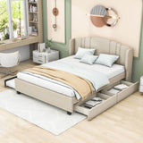 Modern Upholstered Queen Platform Bed Frame with Headboard and Storage