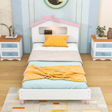 Kids Twin Platform Bed with House-Shaped Headboard and LED Lights