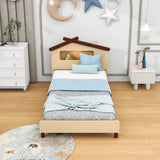 Kids Twin Platform Bed with House-Shaped Headboard and LED Lights