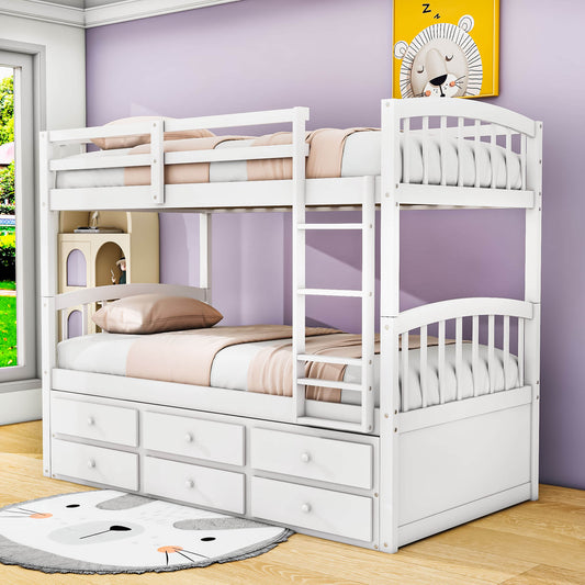 Convertible Twin Over Twin Bunk Beds for Kids Adults with Trundle and Storage - [Wood, Drawers]