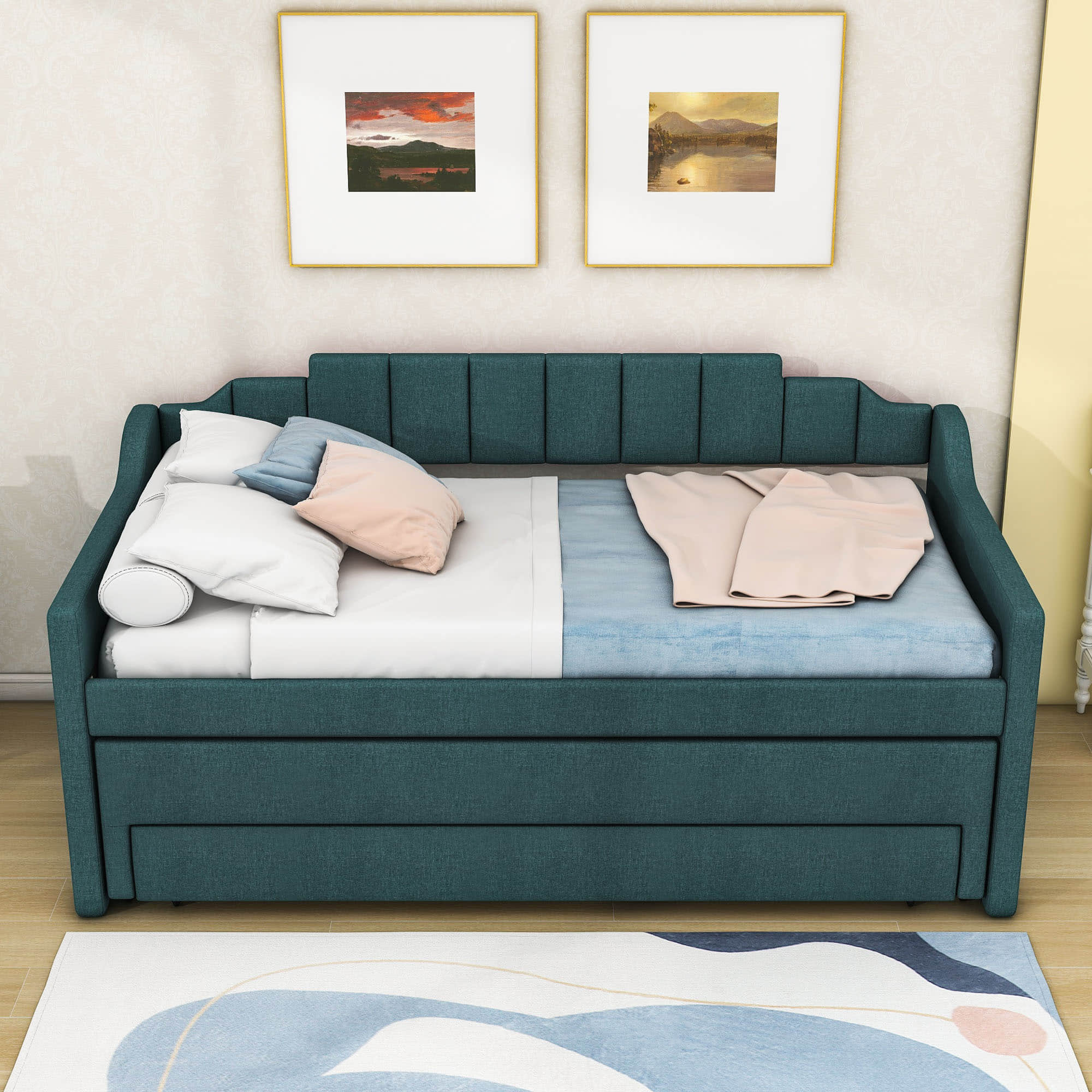 Twin Upholstered Daybed with Trundle and Storage - [Drawers, Linen]