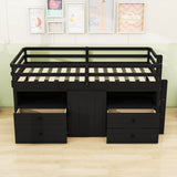 Low Twin Loft Bed Frame with Storage for Kids - [Drawers, Cabinet, Shelves]