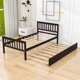 Twin Platform Bed Frame with Twin Trundle and Headboard - [Wooden, Footboard]