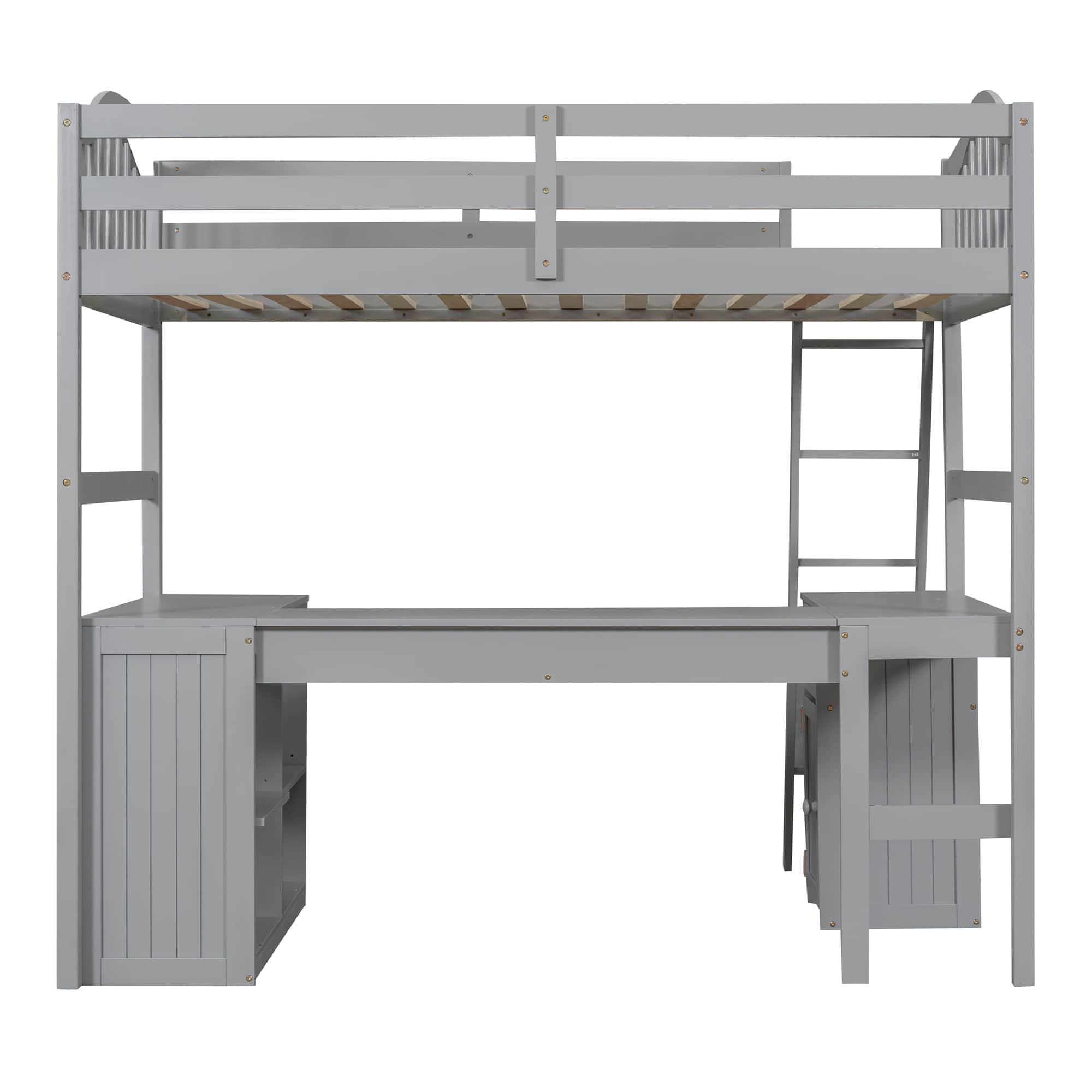 Twin High Loft Bed with Desk and Drawers, Shelves - [Cabinet, Ladder, Wood]